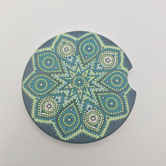 Ceramic Car Coasters Mandala Design Cork Backing 2.75 Inch‎ Diameter Cup Holders - Picture 5 of 6